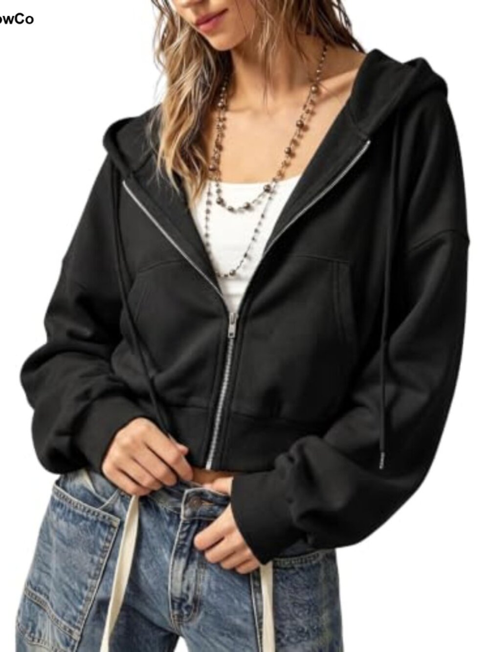 Zip Up Hoodie Cropped Long Sleeve High Stretch Cotton Sweatshirt